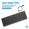 HP 150 vadu tastatūra, pilna izmēra, USB, melna, 1 m kabelis