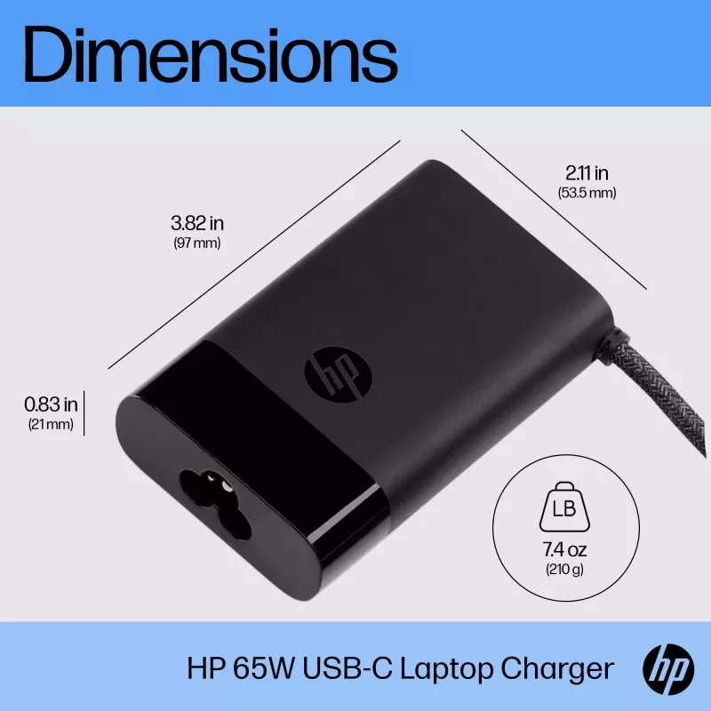 HP USB-C 65W klēpjdatora lādētājs, klēpjdators, iekštelpām, 90 V, 65 W, 5–20 V, 1,6 A