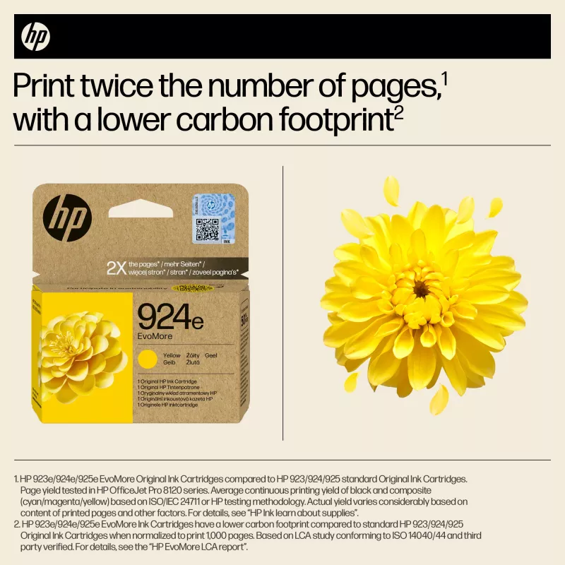 HP 924e EvoMore dzeltena Oriģināls tintes kasetne, dzeltena, 1 gab., 800 lapas