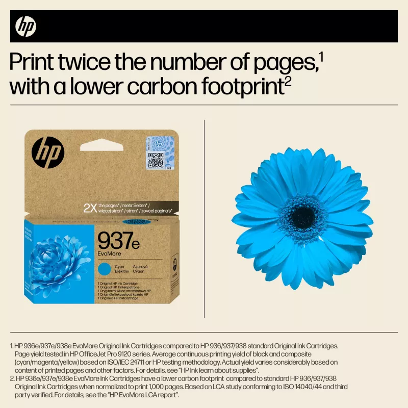 HP 937e EvoMore ciāna Oriģinālsa tintes kasetne, ciāna, 1 gab., 1650 lapas