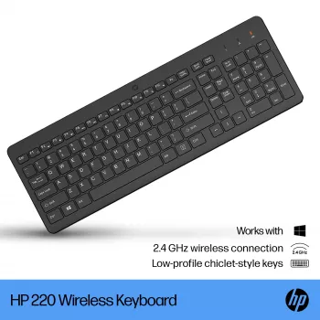 HP 220 bezvadu tastatūra, pilna izmēra, melna, membrānas tipa, mājas lietošanai