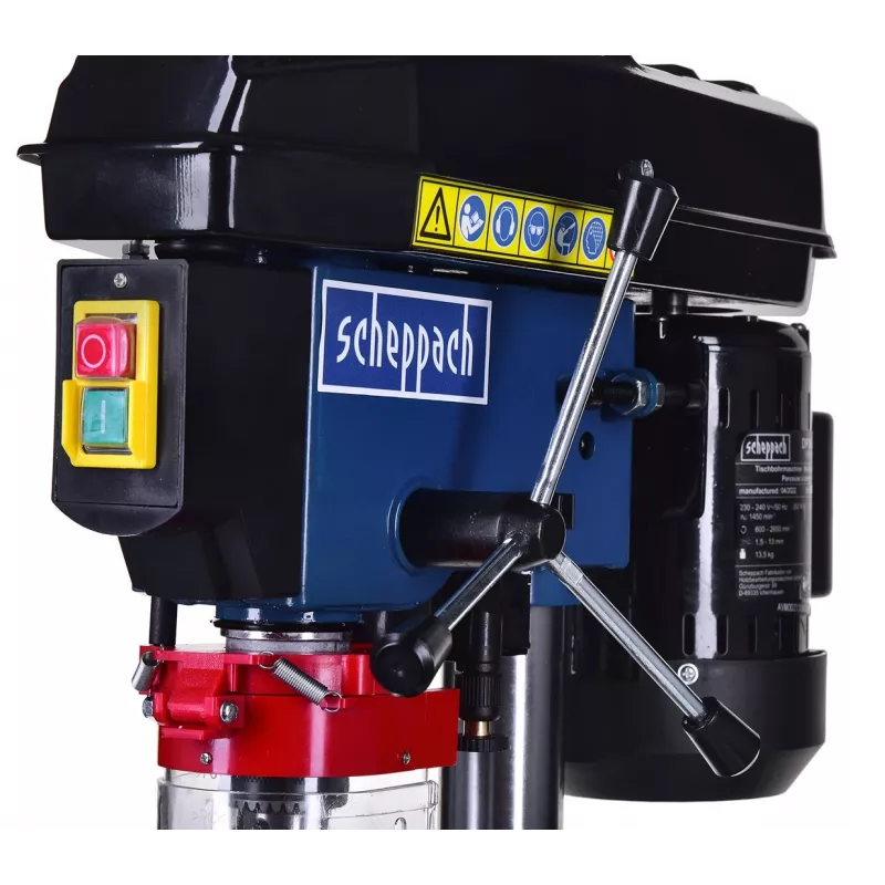 Galda urbjmašīna Scheppach DP16VLS 500W, tērauda korpuss, 230–240V, 2500 apgr./min., 13 mm patrona, 600×220×435 mm