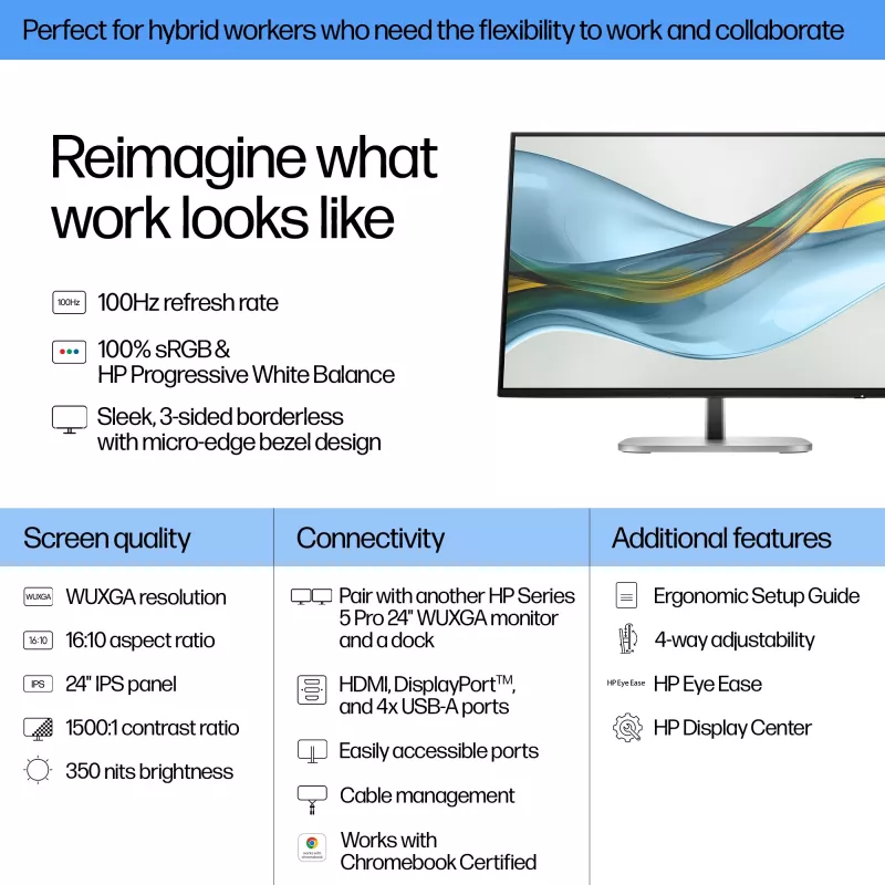 HP Series 5 Pro 24 collu WUXGA monitors — 524pn, 61 cm (24 collas), WUXGA, LCD, 5 ms, melns
