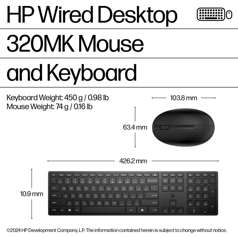 HP Wired Desktop 320MK pele un tastatūra