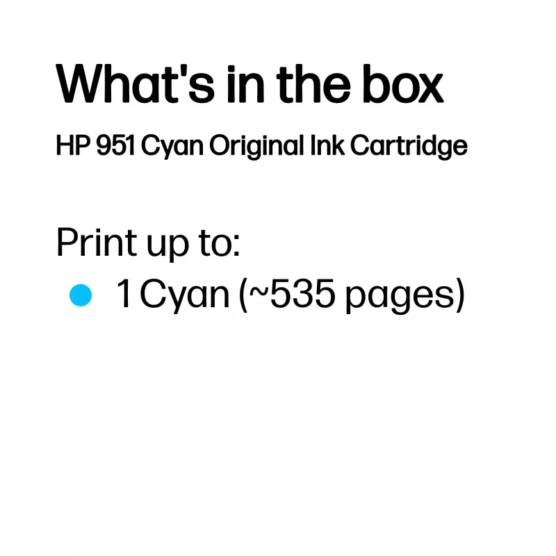 HP 951 ciāna oriģinālā tintes kasetne, ciāna, 1 gab., 535 lapas