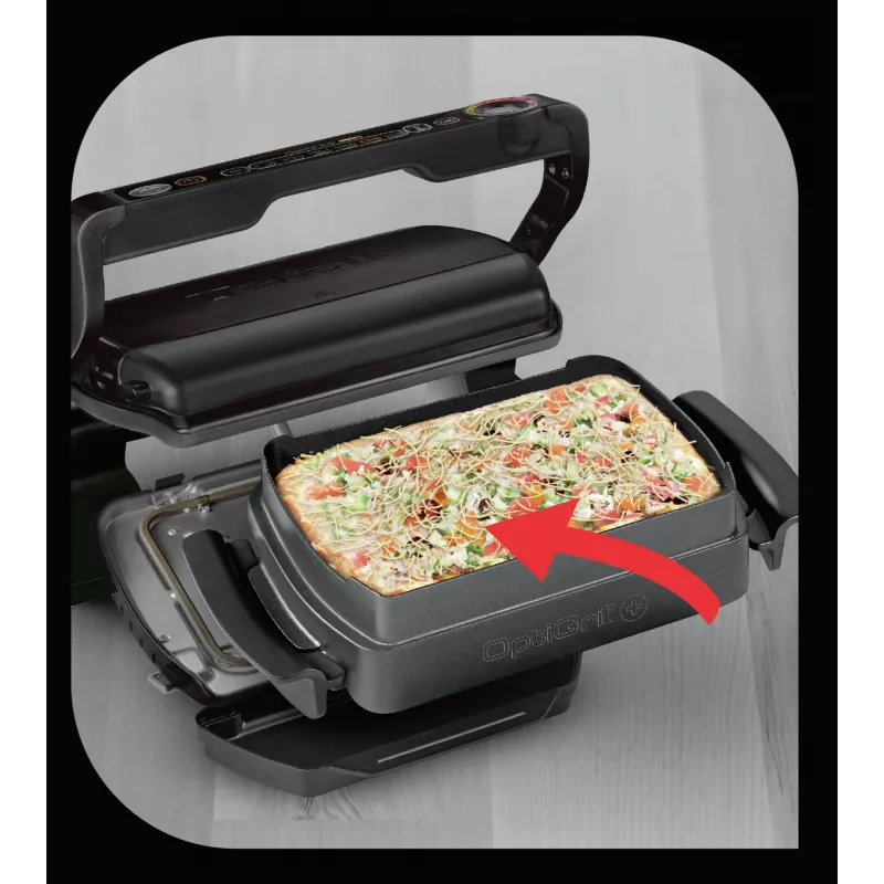 Kontaktgrils Tefal GC7148 — 2000 W, nerūsējošā tērauda korpuss, taisnstūra forma, regulējams termostats, režģa augšējā virsma, 365×365×175 mm