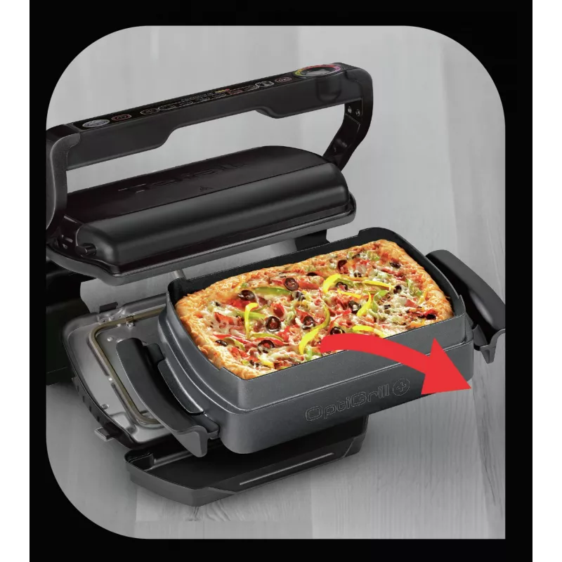 Kontaktgrils Tefal GC7148 — 2000 W, nerūsējošā tērauda korpuss, taisnstūra forma, regulējams termostats, režģa augšējā virsma, 365×365×175 mm