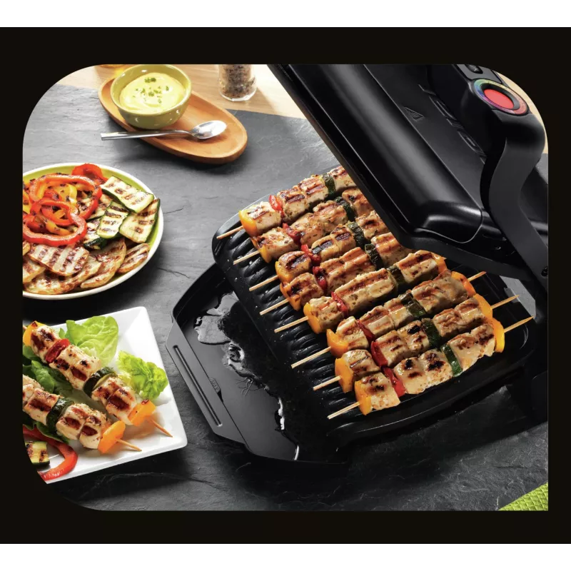 Kontaktgrils Tefal GC7148 — 2000 W, nerūsējošā tērauda korpuss, taisnstūra forma, regulējams termostats, režģa augšējā virsma, 365×365×175 mm