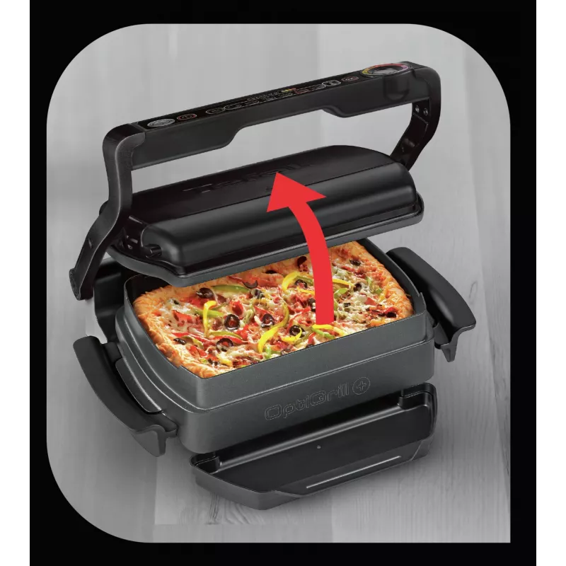 Kontaktgrils Tefal GC7148 — 2000 W, nerūsējošā tērauda korpuss, taisnstūra forma, regulējams termostats, režģa augšējā virsma, 365×365×175 mm