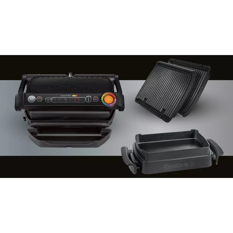 Kontaktgrils Tefal GC7148 — 2000 W, nerūsējošā tērauda korpuss, taisnstūra forma, regulējams termostats, režģa augšējā virsma, 365×365×175 mm