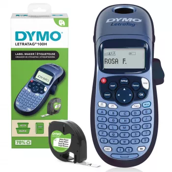 DYMO LetraTag LT-100H rokas etiķešu veidotājs | ABC tastatūras etiķešu printeris ar viegli lietojamu 13 rakstzīmju LCD displeju | mājai vai birojam | zils