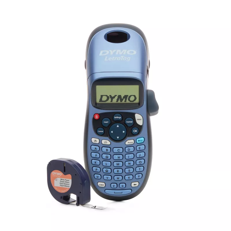DYMO LetraTag LT-100H rokas etiķešu veidotājs | ABC tastatūras etiķešu printeris ar viegli lietojamu 13 rakstzīmju LCD displeju | mājai vai birojam | zils