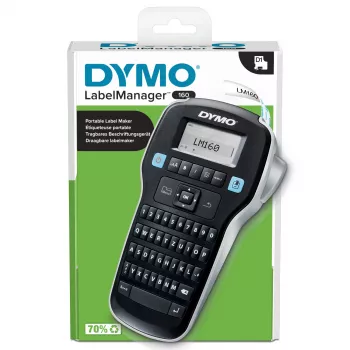 DYMO LabelManager ™ 160 QWERTZ, QWERTZ, D1, Termiskā pārnese, 180 x 180 DPI, 12 mm/s, Melna, Sudraba
