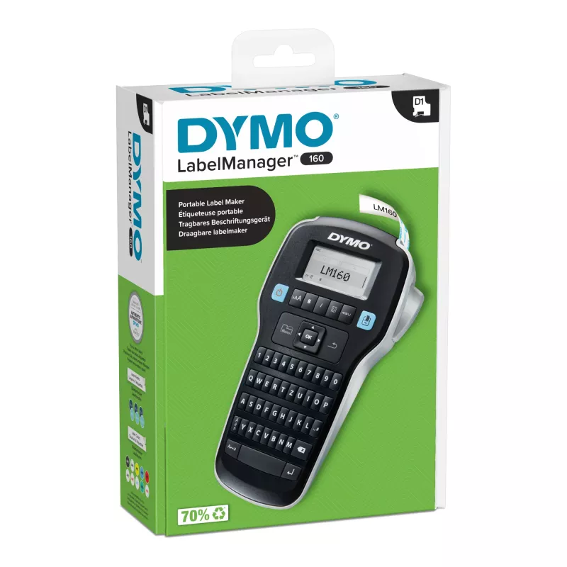 DYMO LabelManager ™ 160 QWERTZ, QWERTZ, D1, Termiskā pārnese, 180 x 180 DPI, 12 mm/s, Melna, Sudraba