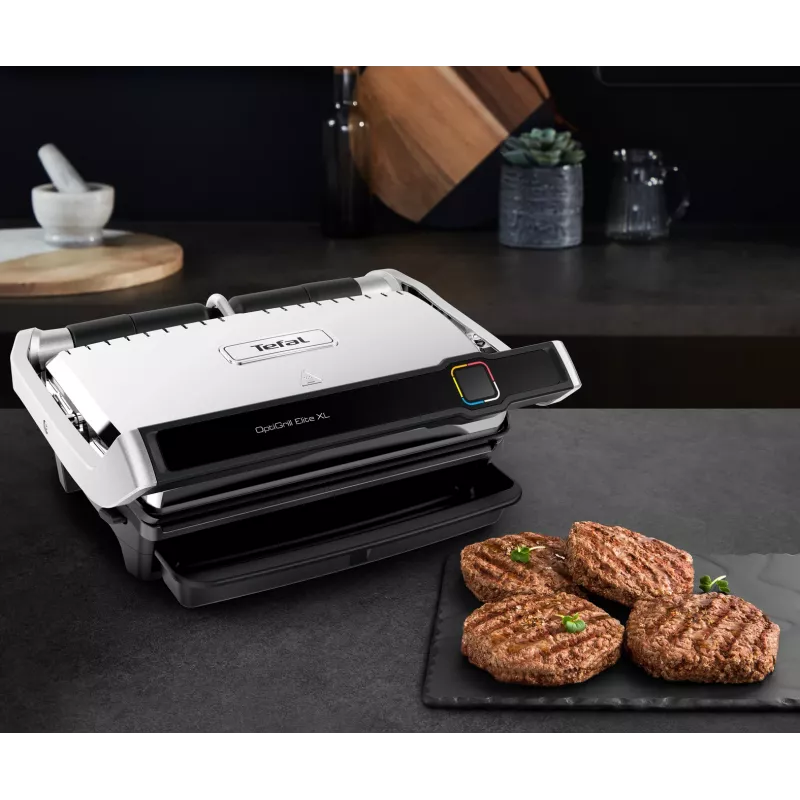Kontaktgrils Tefal OptiGrill Elite XL GC760D — nerūsējošais tērauds, 800 cm² virsma, 2200 W