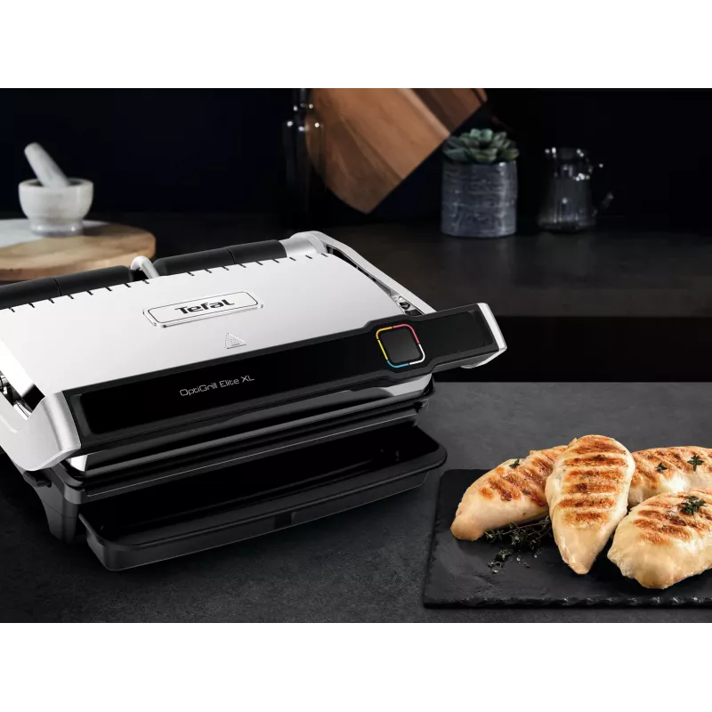 Kontaktgrils Tefal OptiGrill Elite XL GC760D — nerūsējošais tērauds, 800 cm² virsma, 2200 W