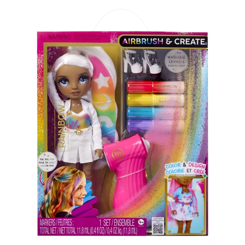 Rainbow High Air Brush & Create modes lelles - pelēkas acis, Modes lelle, Sieviete, 4 gadi, Zēns/Meitene, Daudzkrāsaina