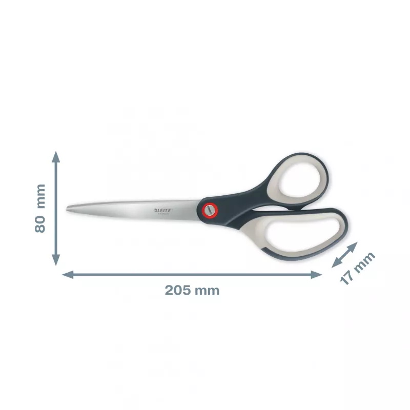 Leitz Cosy Titanium biroja šķēres 205 mm, Pieaugušajiem, Taisns griezums, Viengabala, Pelēkas, Nerūsējošais tērauds, Biroja šķēres