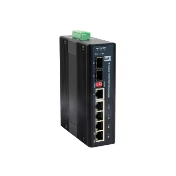 LevelOne 6 portu gigabitais industriālais slēdzis, 1 x SFP, 1 x SFP/RJ45 Combo, -40°C līdz 75°C, DIN-sliede
