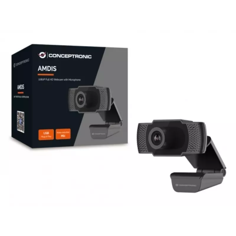 Conceptronic AMDIS 1080P Full HD tīmekļa kamera ar mikrofonu, 2 MP, 1920 x 1080 pikseļi, Full HD, 30 kadri/s, 1280x720@30 kadri/s, 1920x1080@30 kadri/s, M-JPEG, YUV