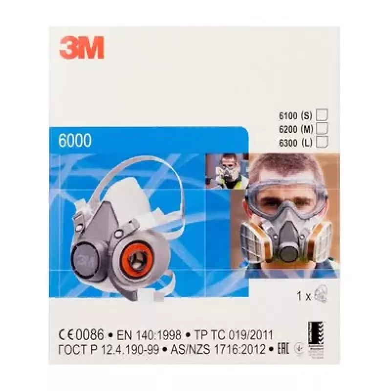 Respirator 3M 6000 Series L, atkārtoti lietojams pussejas respirators, izmērs L, pelēks