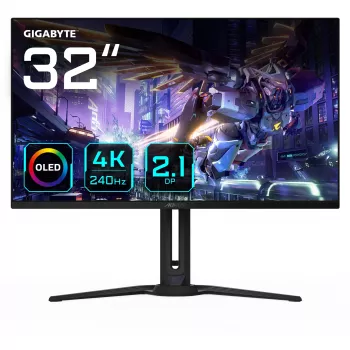 GIGABYTE AORUS FO32U2P 32” OLED spēļu monitors - 3840 x 2160 (UHD), 240 Hz, 0,03 ms, 250 cd/m², KVM, FreeSync Premium Pro, DisplayHDR True Melns 400, DisplayPort 2.1