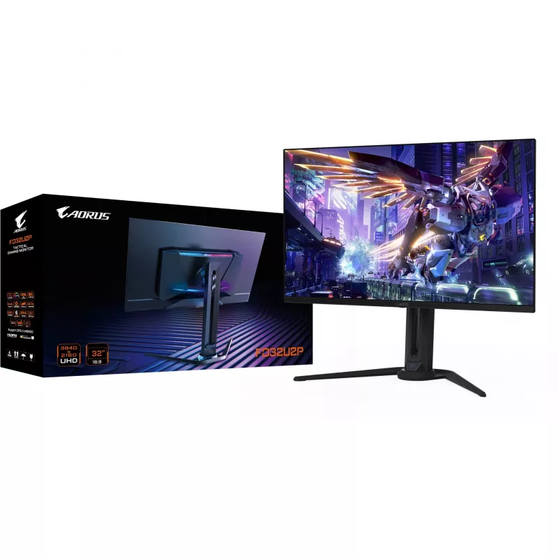 GIGABYTE AORUS FO32U2P 32” OLED spēļu monitors - 3840 x 2160 (UHD), 240 Hz, 0,03 ms, 250 cd/m², KVM, FreeSync Premium Pro, DisplayHDR True Melns 400, DisplayPort 2.1