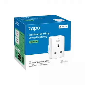 Viedā kontaktligzda TP‑Link Tapo Mini P110M — Wi‑Fi/Bluetooth iekštelpu viedā kontaktligzda, 16 A, 100–240 V, 3680 W, balta