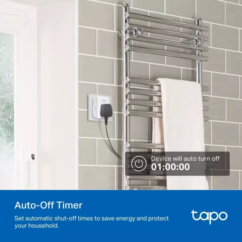 Viedā kontaktligzda TP‑Link Tapo Mini P110M — Wi‑Fi/Bluetooth iekštelpu viedā kontaktligzda, 16 A, 100–240 V, 3680 W, balta