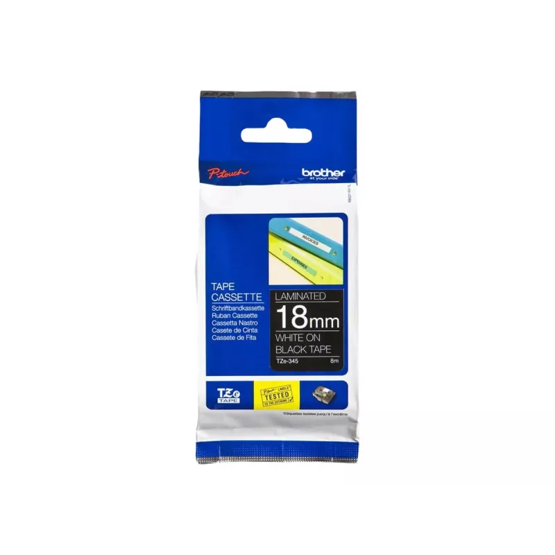 Laminēta lente Brother TZe345 18mm balta uz melna