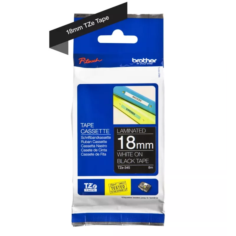 Laminēta lente Brother TZe345 18mm balta uz melna