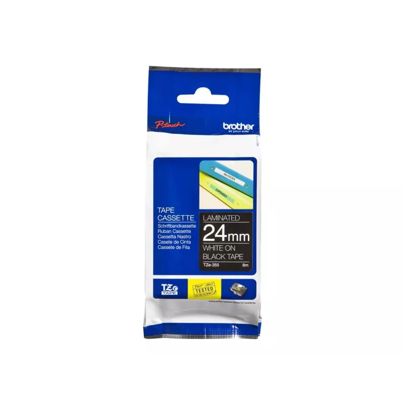 Lentu lente Brother TZe355 24mm Balta uz melna