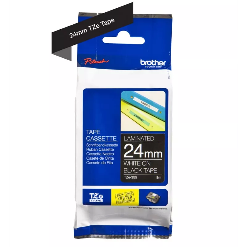 Lentu lente Brother TZe355 24mm Balta uz melna