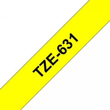 Lentes lente Brother TZe-631 (TZe) 12 mm x 8 m, melns uz dzeltena