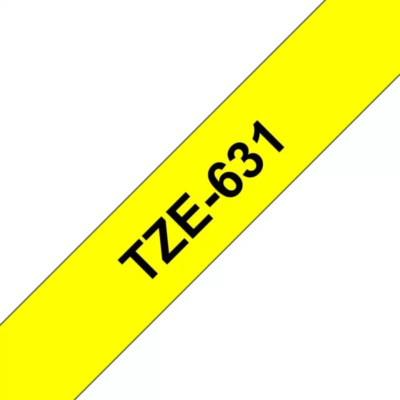 Lentes lente Brother TZe-631 (TZe) 12 mm x 8 m, melns uz dzeltena
