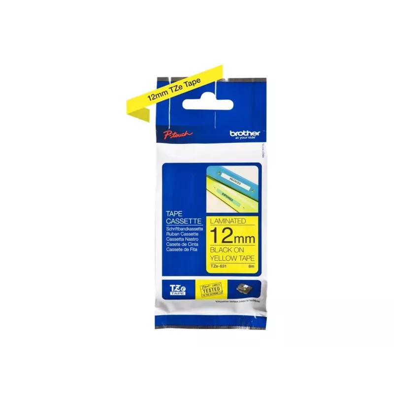 Lentes lente Brother TZe-631 (TZe) 12 mm x 8 m, melns uz dzeltena