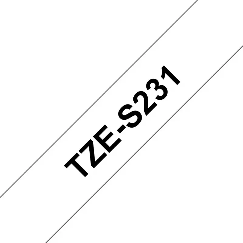 Līmlente Brother TZeS231 melns uz balta 1.2 cm 8 m