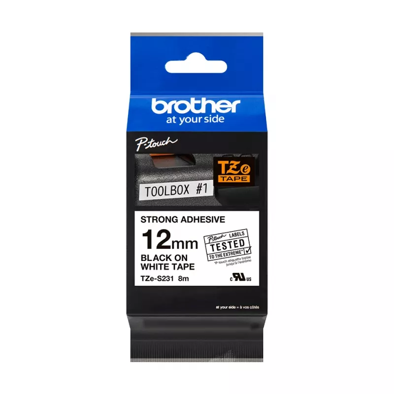 Līmlente Brother TZeS231 melns uz balta 1.2 cm 8 m