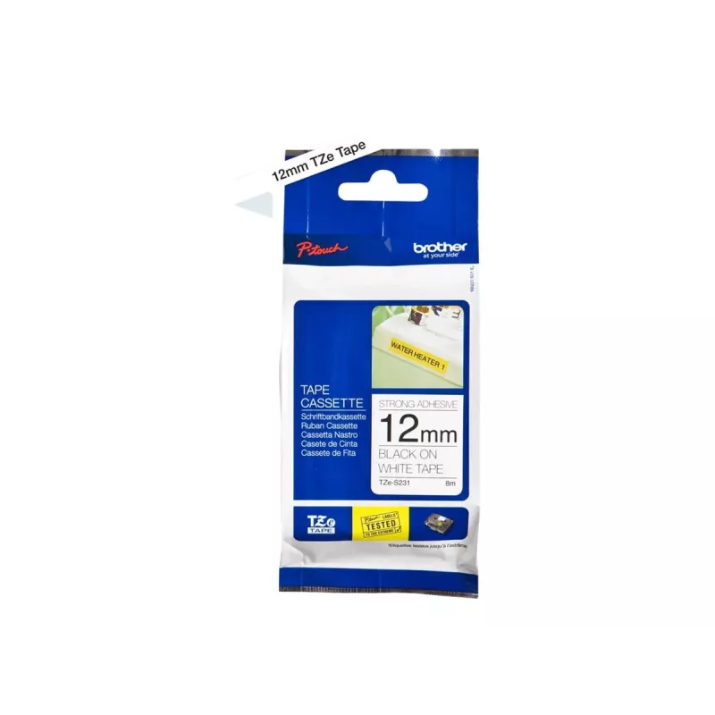 Līmlente Brother TZeS231 melns uz balta 1.2 cm 8 m