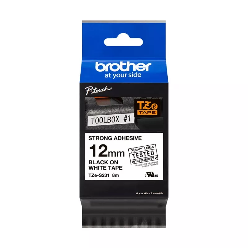Līmlente Brother TZeS231 melns uz balta 1.2 cm 8 m