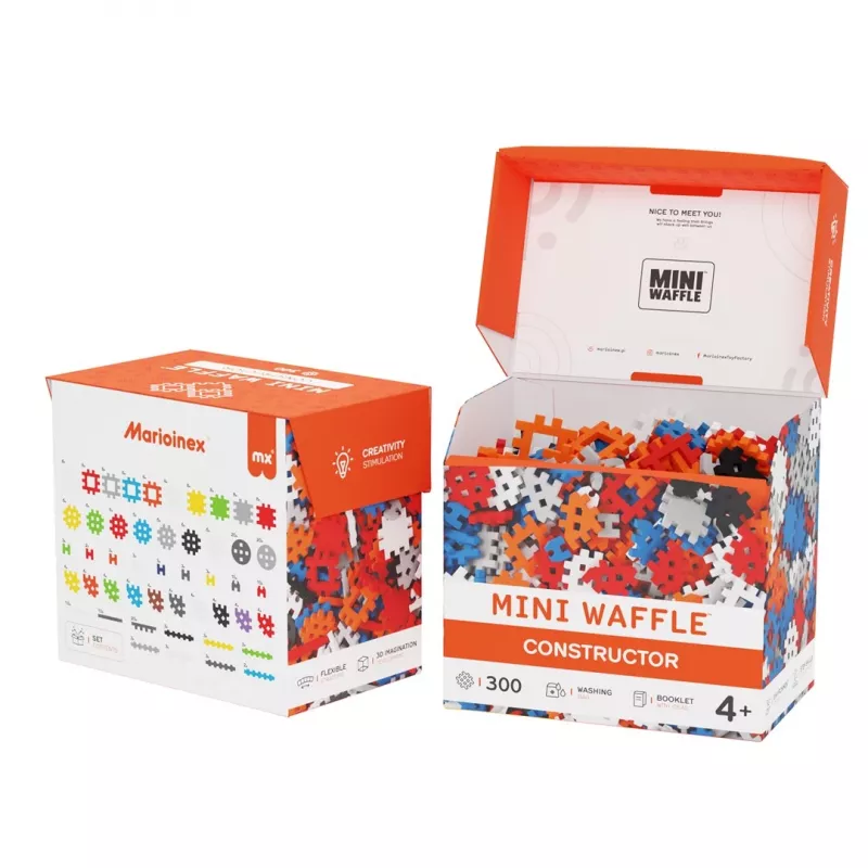 Konstrukcijas klucīši Marioinex Mini Waffle Constructor 300 — saderīgs savstarpēji bloķējošs rotaļu komplekts, 300 gab., daudzkrāsains
