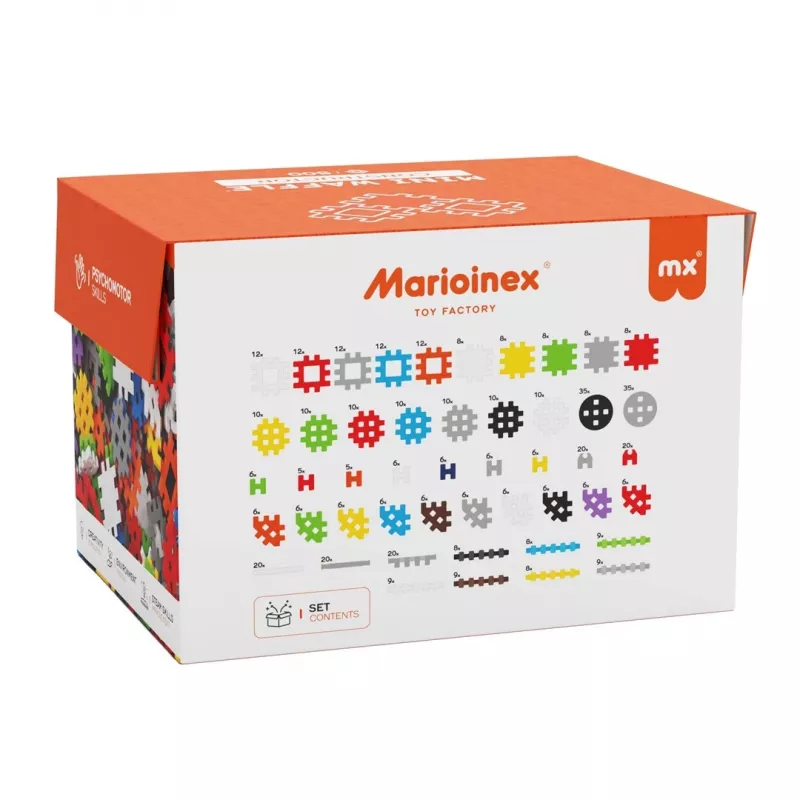 Rotaļlietu konstruktora komplekts Marioinex Mini Waffle Konstruktor 500, 500 gabali, mazgājams veļas mašīnā, daudzkrāsains