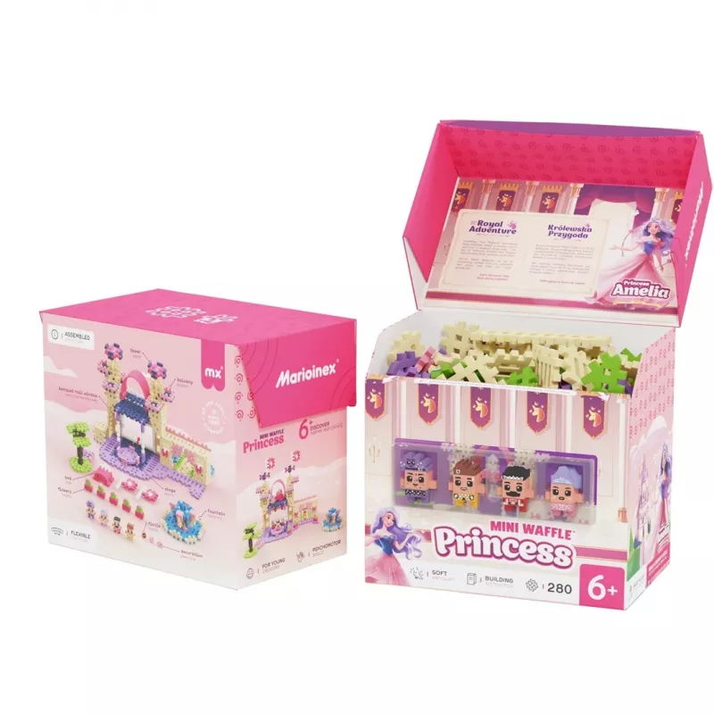 Rotaļlietu konstruktors Marioinex Waffle Mini Blocks Princess — 280 gab., daudzkrāsains, kastē, vecumam 6+