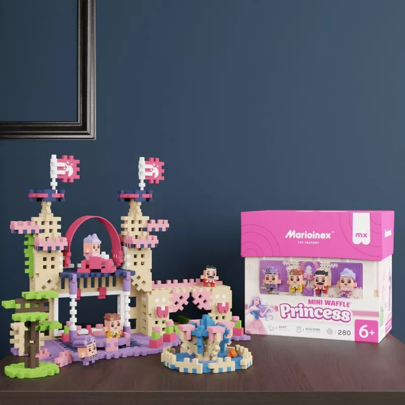 Rotaļlietu konstruktors Marioinex Waffle Mini Blocks Princess — 280 gab., daudzkrāsains, kastē, vecumam 6+