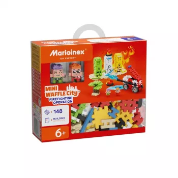 Rotaļu konstruēšanas komplekts Marioinex Blocks Waffle mini ugunsdzēsēju operācija, 148 gab., daudzkrāsains, vecumam 6+