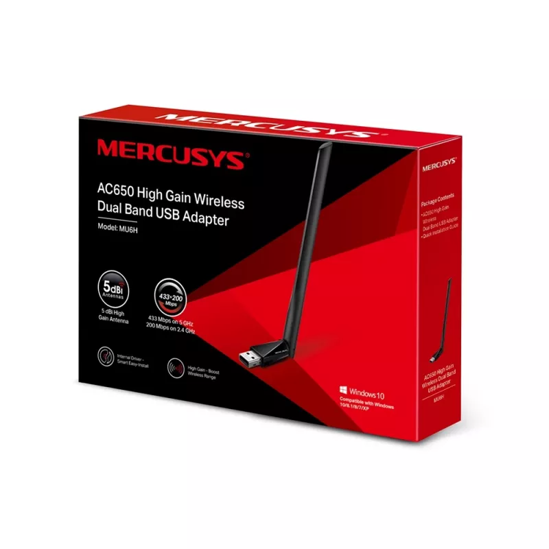 Mercusys AC650 augstas pastiprinājuma bezvadu divjoslu USB adapteris