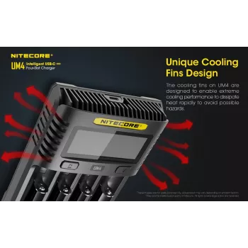 Nitecore UM4 akumulatoru lādētājs Mājsaimniecības akumulators Līdzstrāva Litija dzelzs fosfāta Litija jonu Niķeļa-kadmija