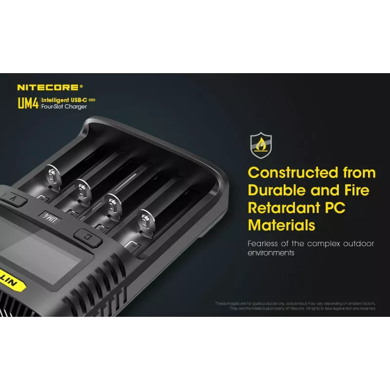 Nitecore UM4 akumulatoru lādētājs Mājsaimniecības akumulators Līdzstrāva Litija dzelzs fosfāta Litija jonu Niķeļa-kadmija