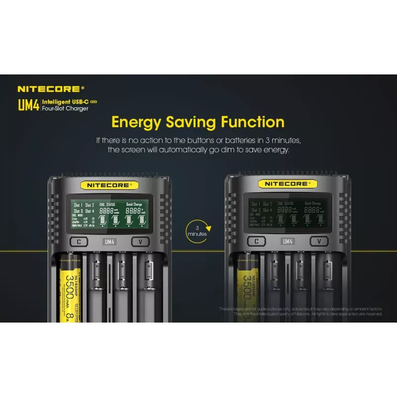 Nitecore UM4 akumulatoru lādētājs Mājsaimniecības akumulators Līdzstrāva Litija dzelzs fosfāta Litija jonu Niķeļa-kadmija