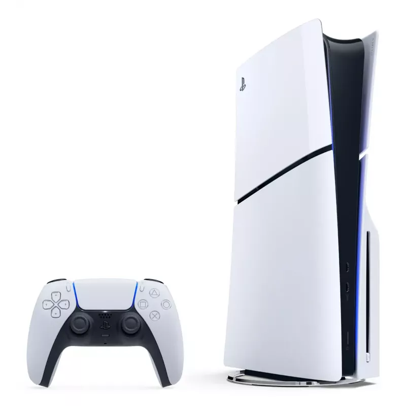 Spēļu konsole Sony PlayStation 5 plāns — 1 TB SSD, AMD Ryzen Zen 2 8 kodolu 3,5 GHz, AMD RDNA 2 10,3 TFLOPS, 8K HDR, VR gatava, Bluetooth 5.1, Wi‑Fi, Gigabit Ethernet